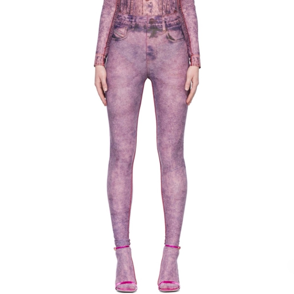 DIESEL PURPLE SHEER DENIM JEAN GRAPHIC PRINT P-KOLL D1 TIGHTS FOOTED LEGGINGS